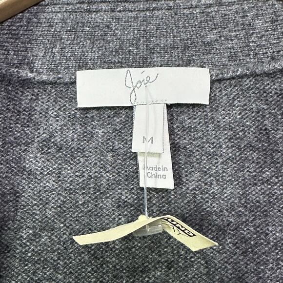 Joie Rabbit Fur Collar Cardigan Womens M Gray Oversized Wool Cashmere Soft Holes - Picture 3 of 10